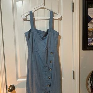 BB Dakota Blue Asymmetrical Buttoned Midi Sundress